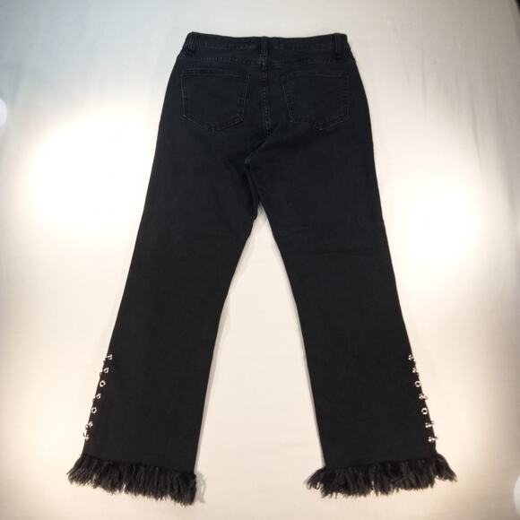 Forever 21 Black Fringe Hem Lace-Up Detail Jeans Women’s Medium - Picture 7 of 8